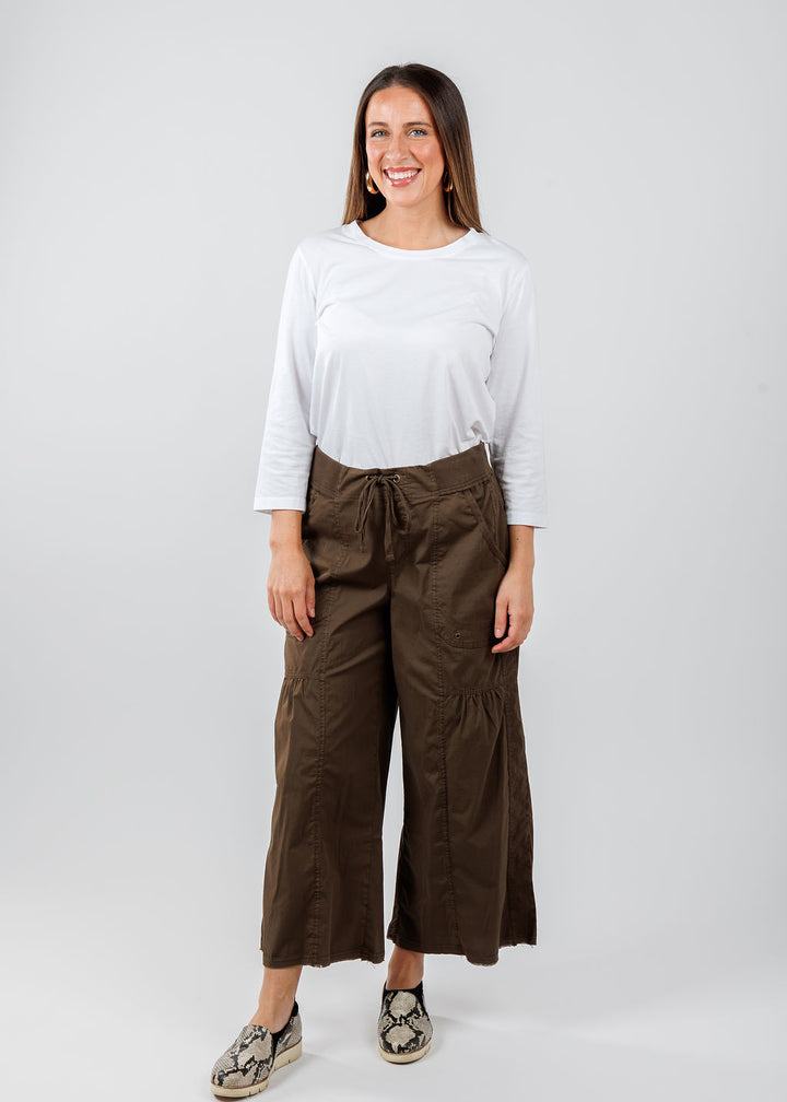 XCVI Seaver Gaucho Pants in Westgate paired with Pure Amici 3/4 Sleeve Crew Tee in White available at Barbara Katz