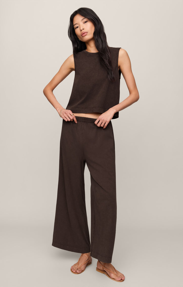 Z Supply Sloane Cotton Jersey Muscle Tank in Dark Chocolate paired with matching Scout Jersey Pants available at Barbara Katz