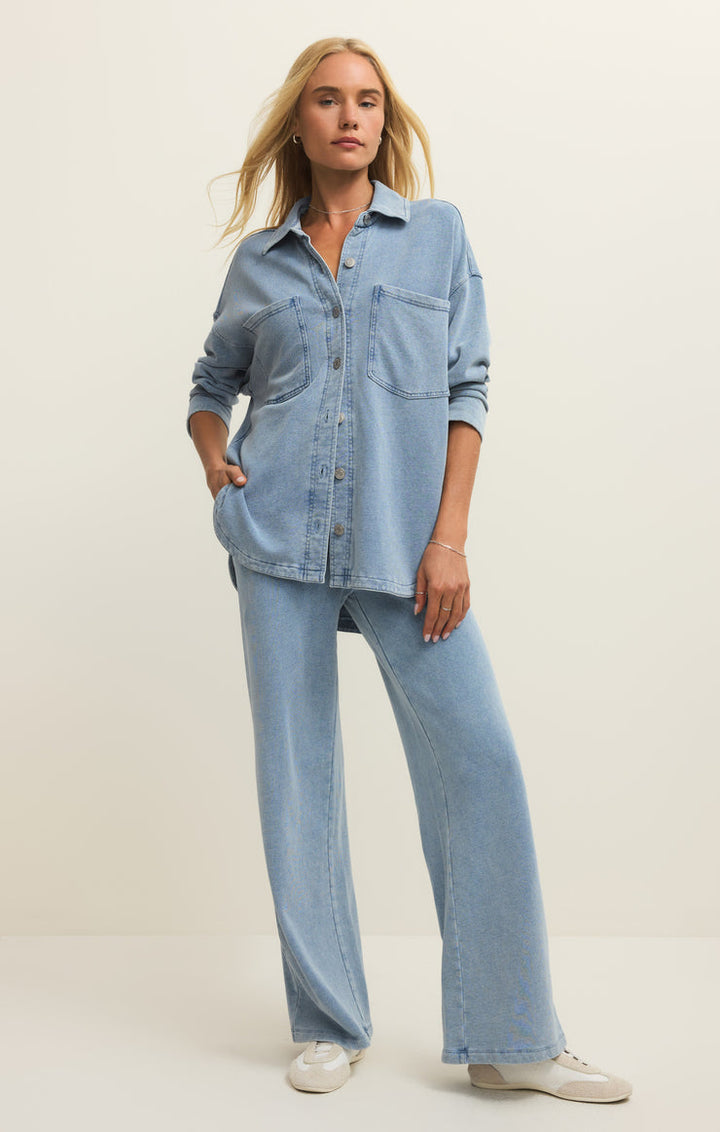 Z Supply Hunter Knit Denim Pants in Ocean Air Indigo available at Barbara Katz