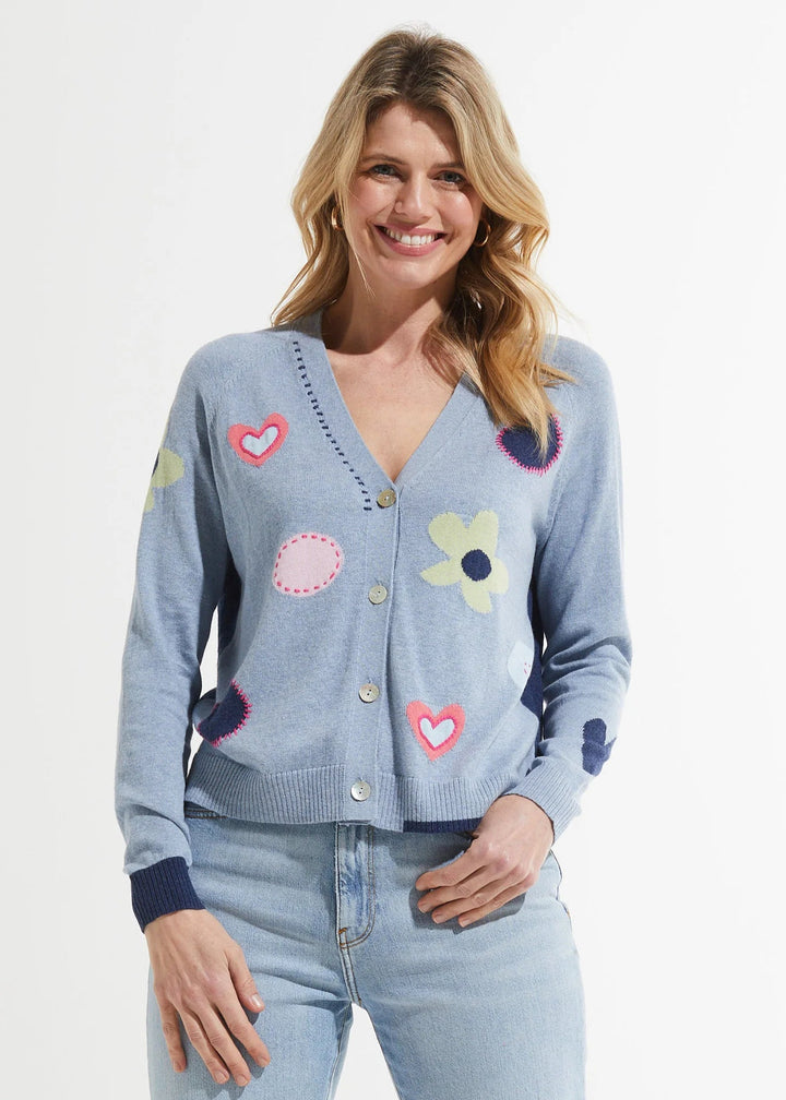Zaket & Plover Vanessa Flowers & Spot Cardigan in Jean available at Barbara Katz