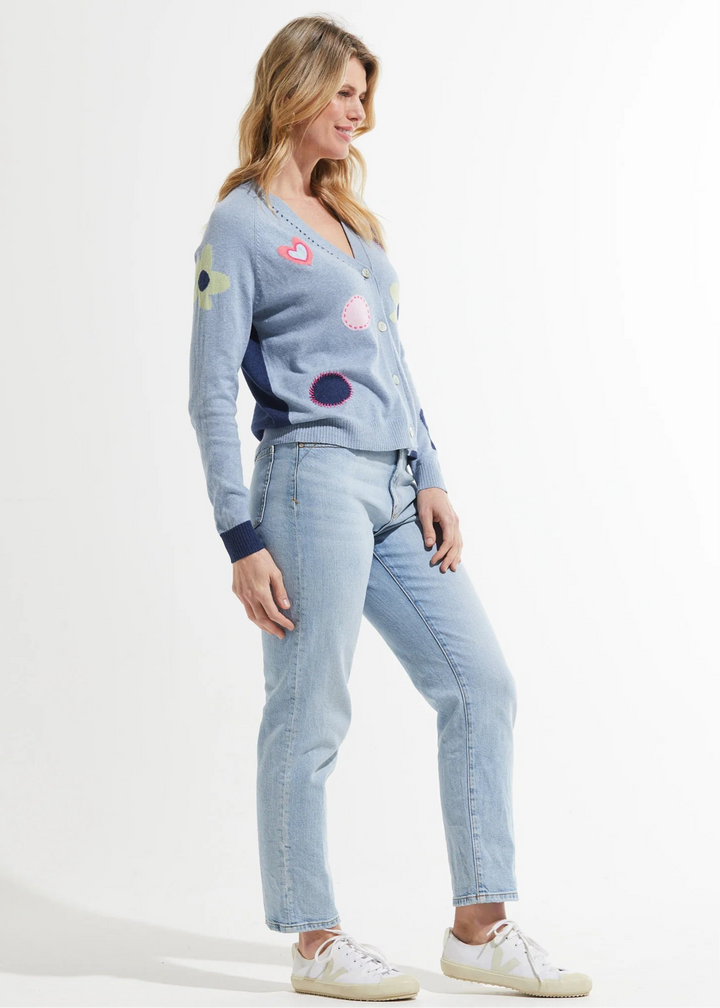 Zaket & Plover Vanessa Flowers & Spot Cardigan in Jean available at Barbara Katz