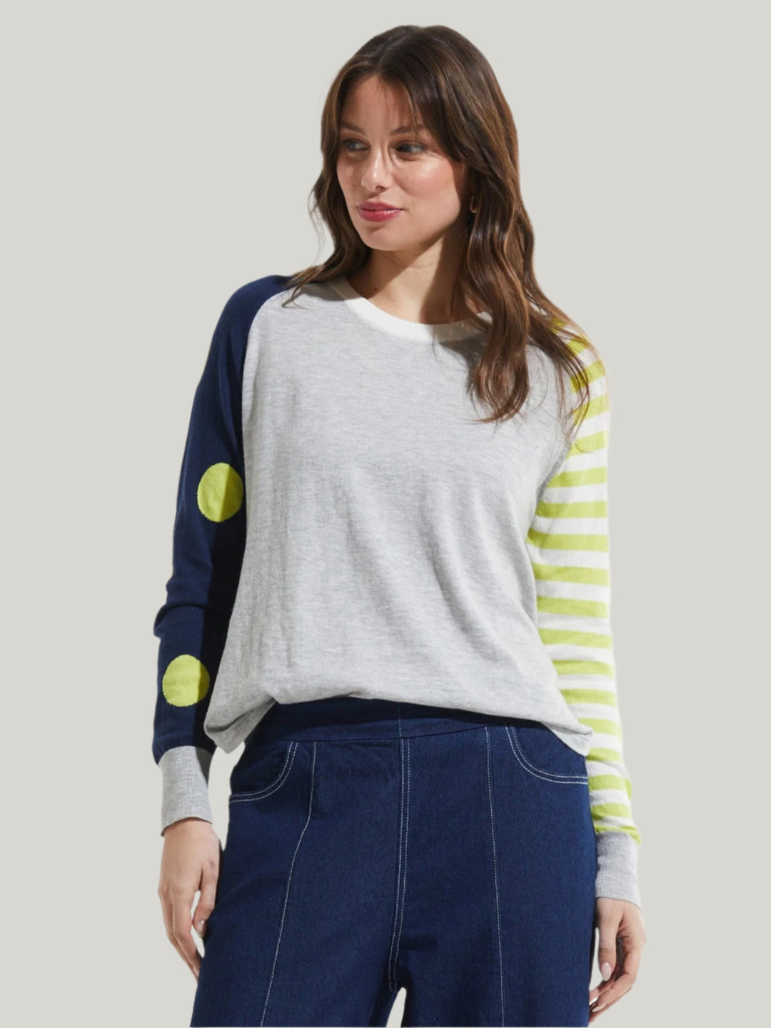 Zaket & Plover Betsy Spots & Stripes Sweater in Marl available at Barbara Katz