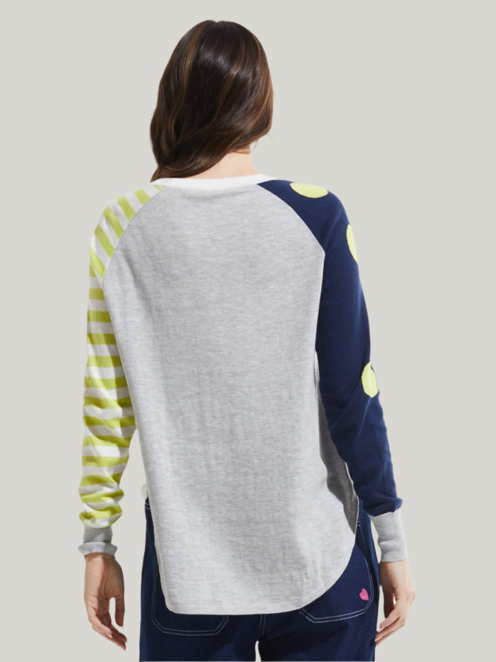 Zaket & Plover Betsy Spots & Stripes Crew Sweater in Marl available at Barbara Katz