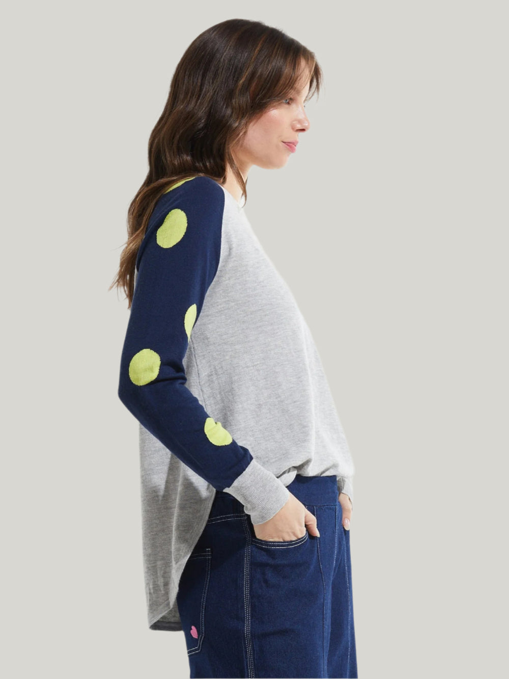 Zaket & Plover Betsy Spots & Stripes Long SleeveSweater in Marl available at Barbara Katz