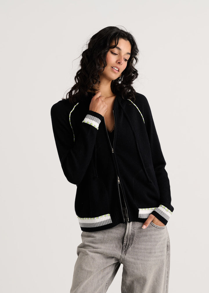 Zaket &amp; Plover Stripe Zip-Up Hoodie in Black available at Barbara Katz