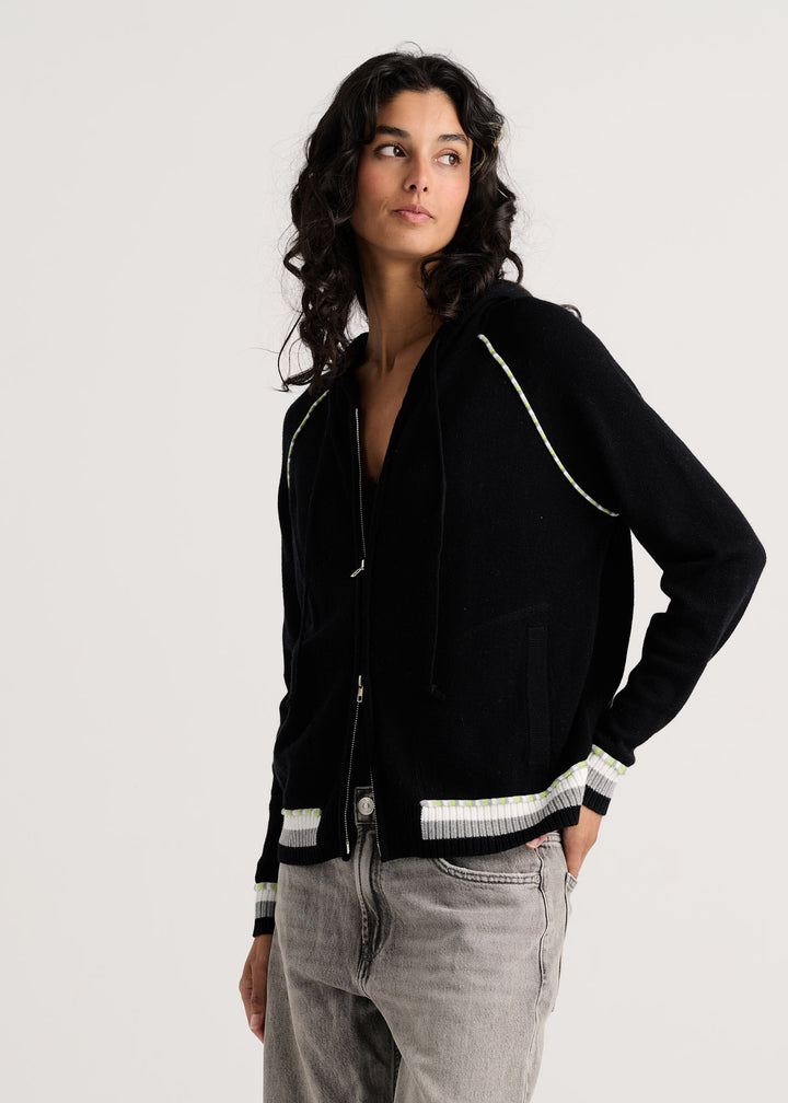Zaket &amp; Plover Stripe Zip-Up Hoodie in Black available at Barbara Katz