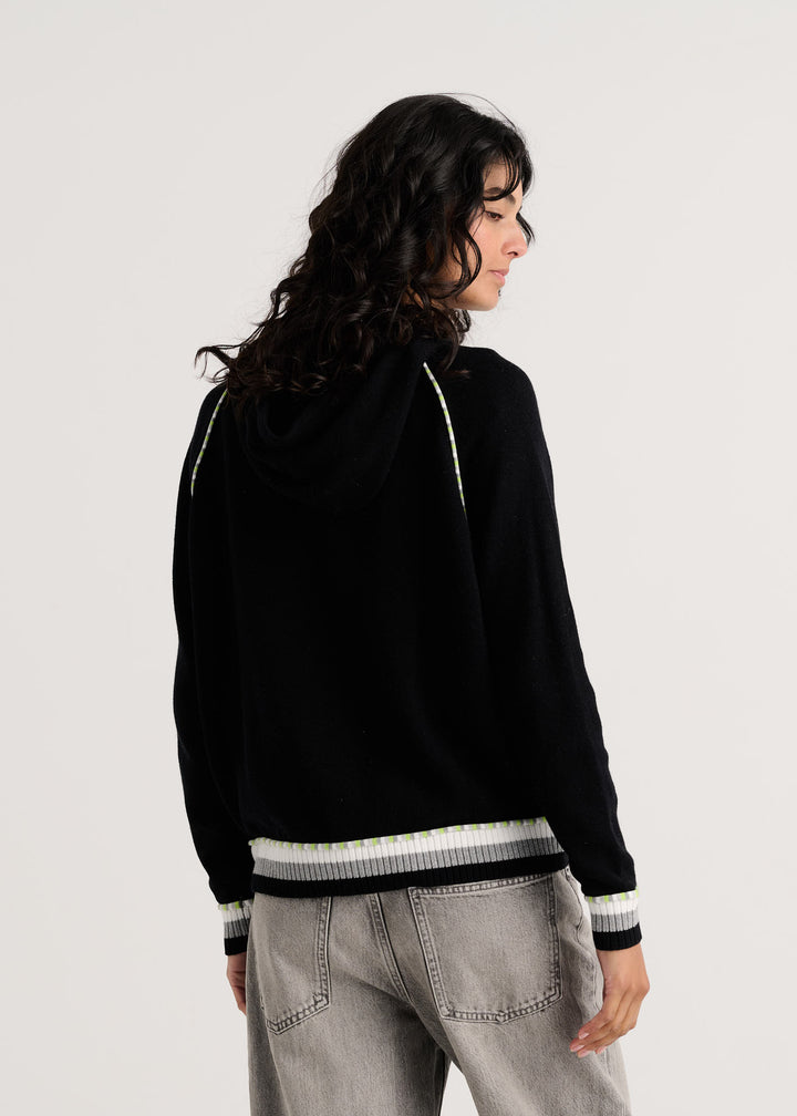 Zaket &amp; Plover Stripe Zip-Up Hoodie in Black available at Barbara Katz