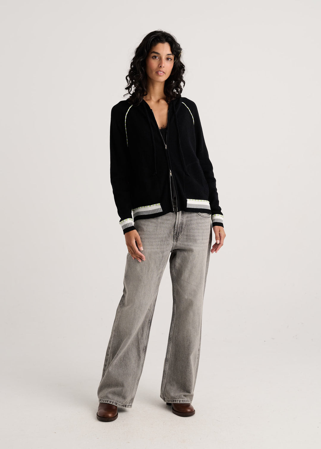 Zaket &amp; Plover Stripe Zip-Up Hoodie in Black available at Barbara Katz
