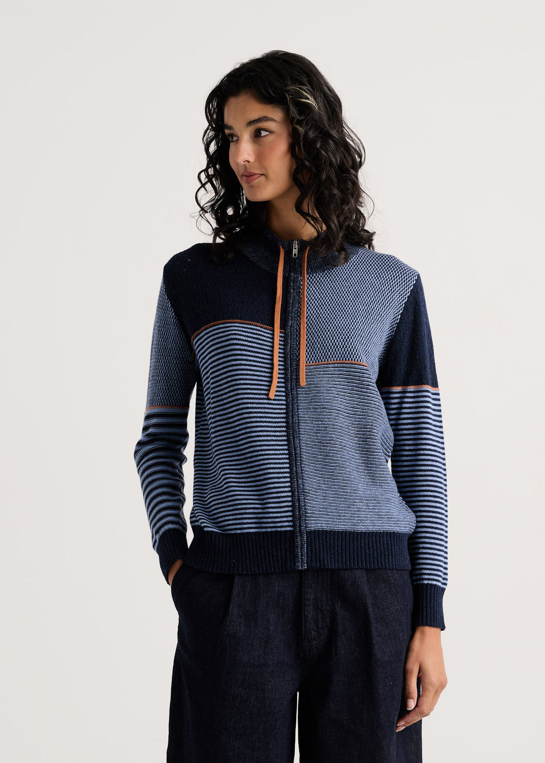 Zaket & Plover Knit Zip Cardigan in Dark Denim available at Barbara Katz