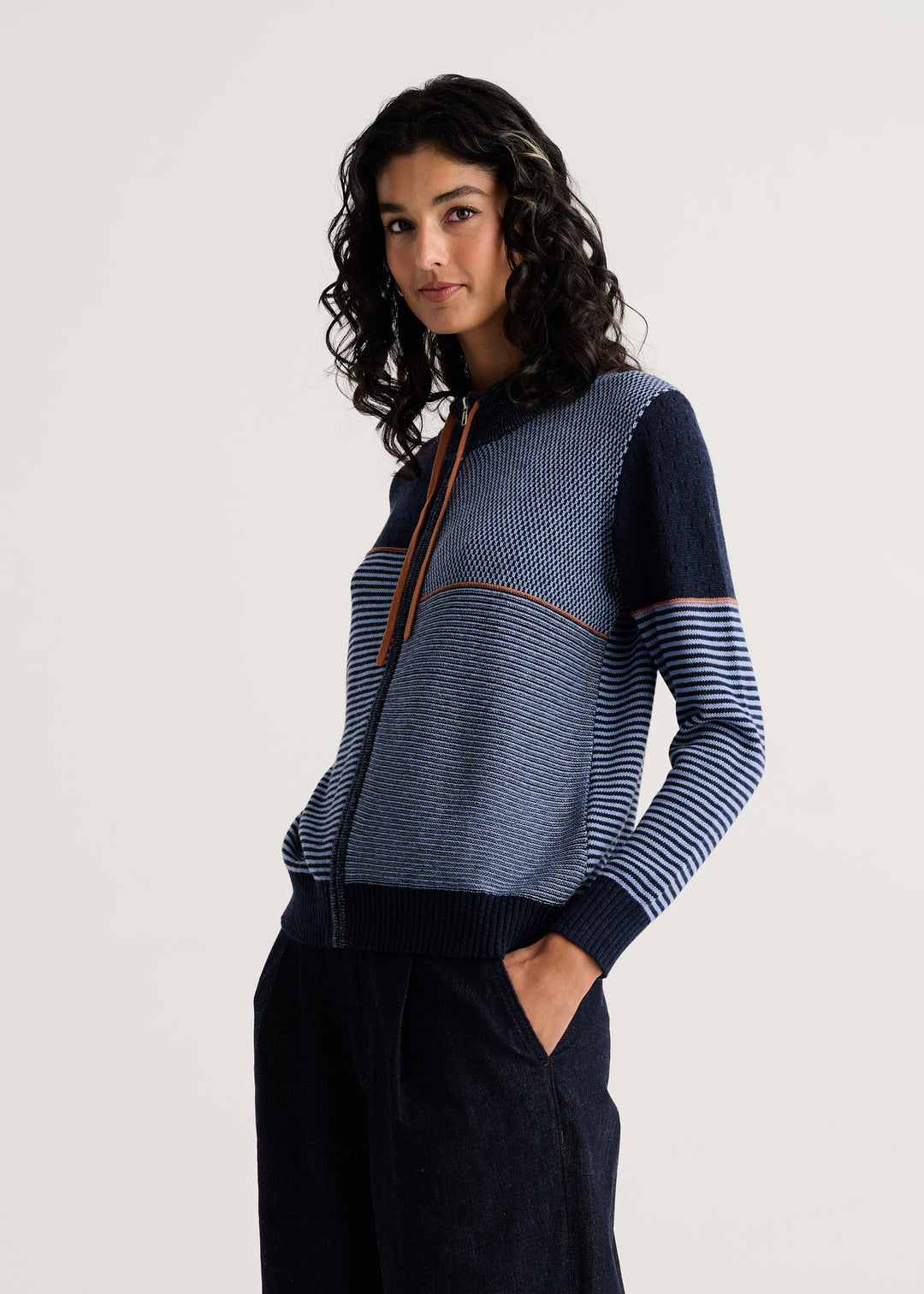 Zaket &amp; Plover Knit Zip Cardigan in Dark Denim available at Barbara Katz