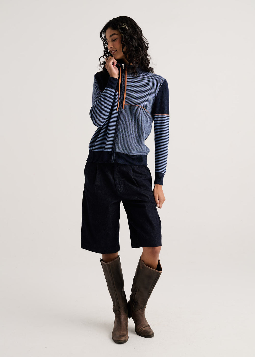 Zaket & Plover Knit Zip Cardigan in Dark Denim available at Barbara Katz