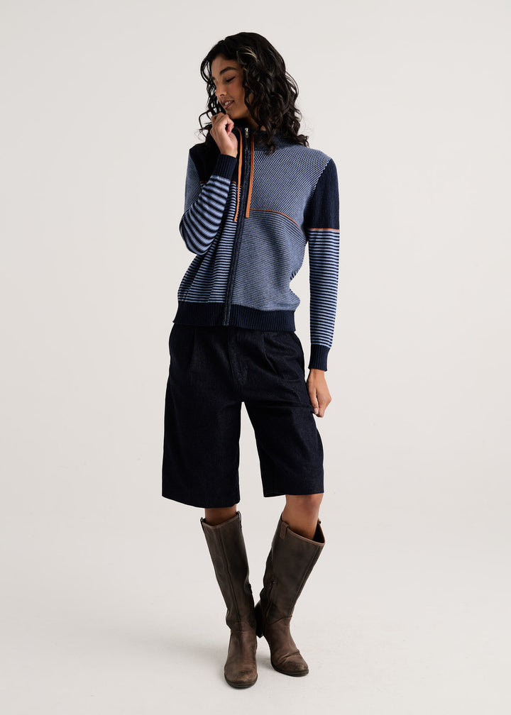 Zaket &amp; Plover Knit Zip Cardigan in Dark Denim available at Barbara Katz