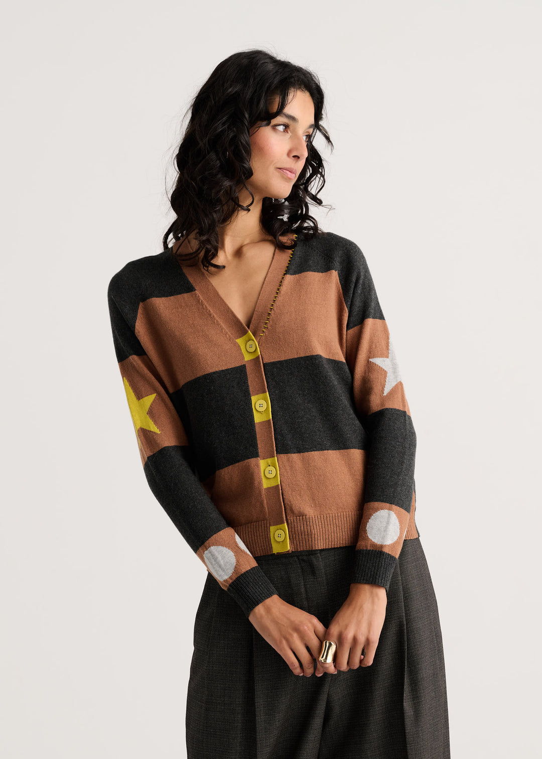 Zaket & Plover Stars + Spots Cardigan in Caramel available at Barbara Katz
