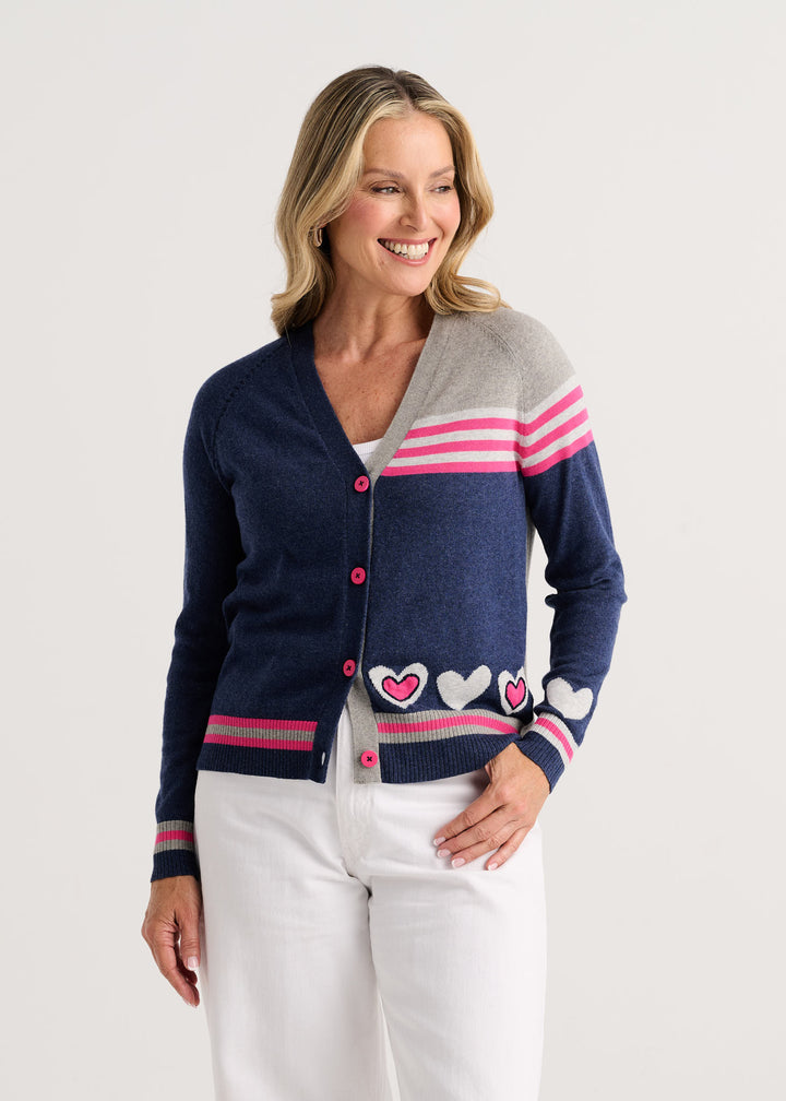 Zaket &amp; Plover Hearts Cardigan in Denim available at Barbara Katz