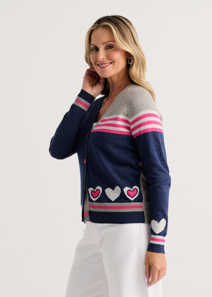 Zaket &amp; Plover Hearts Cardigan in Denim available at Barbara Katz