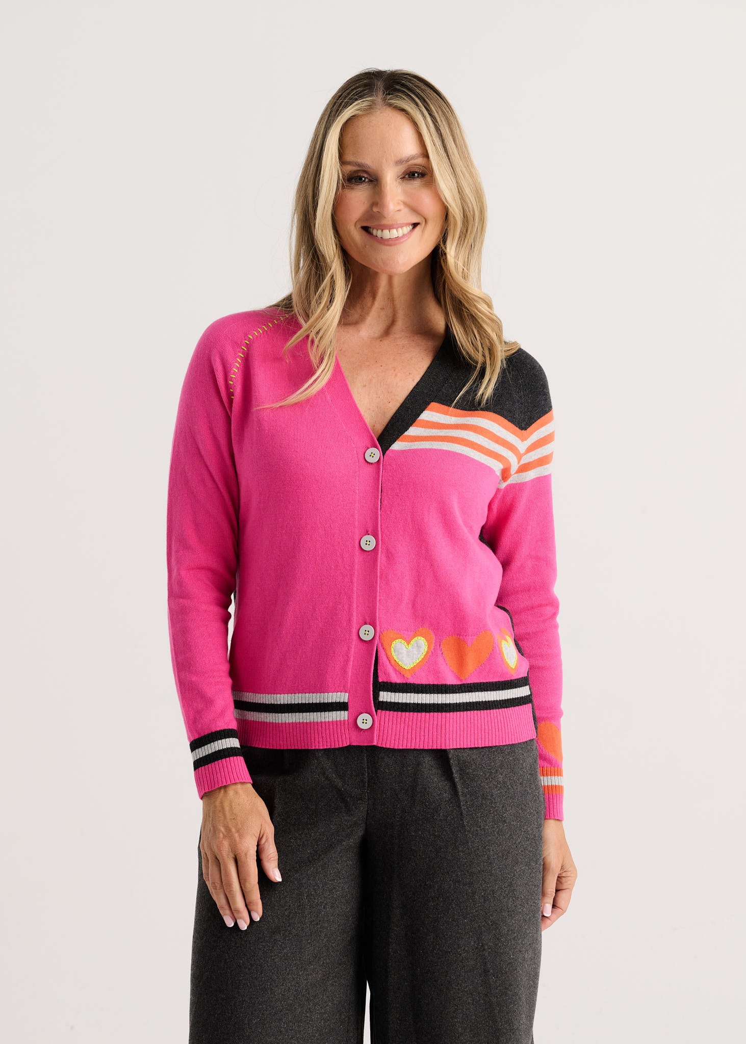Zaket & Plover Hearts Cardigan - Fuchsia
