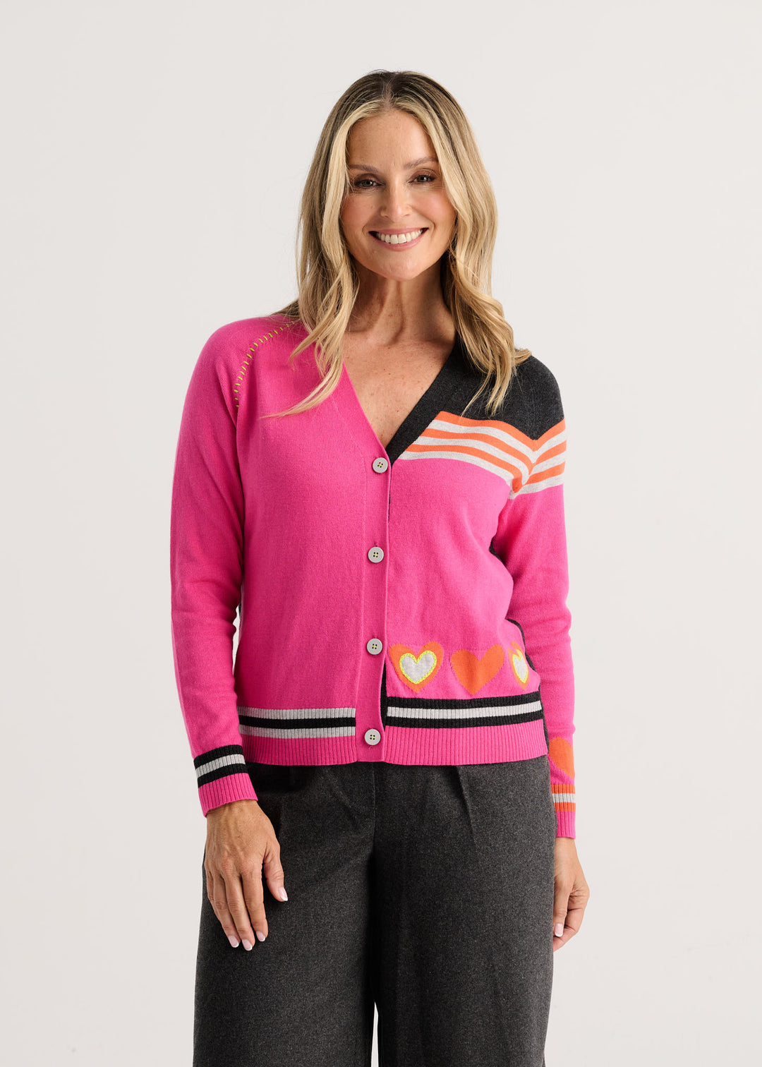 Zaket & Plover Hearts Cardigan in Fuchsia available at Barbara Katz