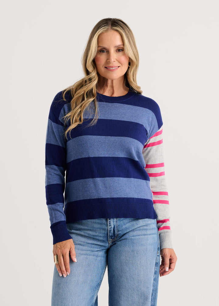 Zaket &amp; Plover Bold Stripe Sweater in Ocean available at Barbara Katz