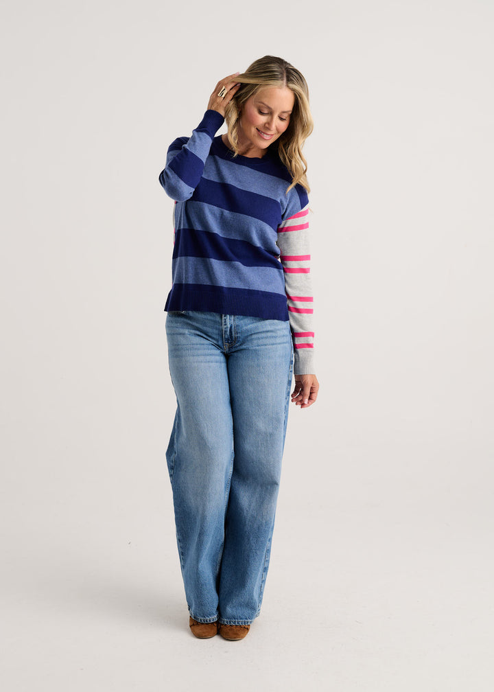 Zaket &amp; Plover Bold Stripe Sweater in Ocean available at Barbara Katz