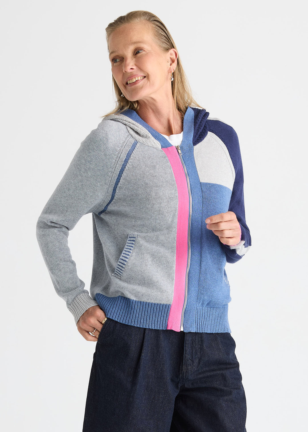 Zaket &amp; Plover Plaited Zip-Up Hoodie in Jean available at Barbara Katz