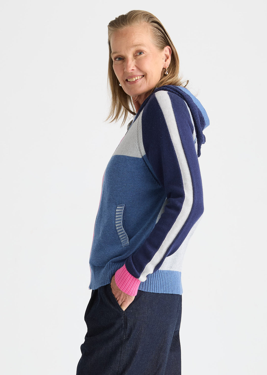 Zaket &amp; Plover Plaited Zip-Up Hoodie in Jean available at Barbara Katz