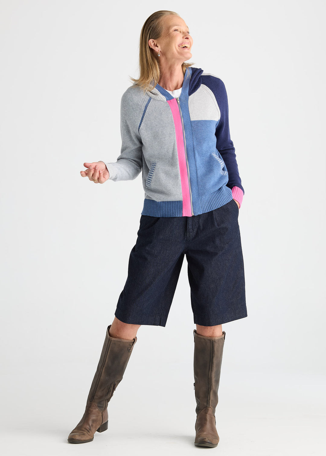 Zaket &amp; Plover Plaited Zip-Up Hoodie in Jean available at Barbara Katz