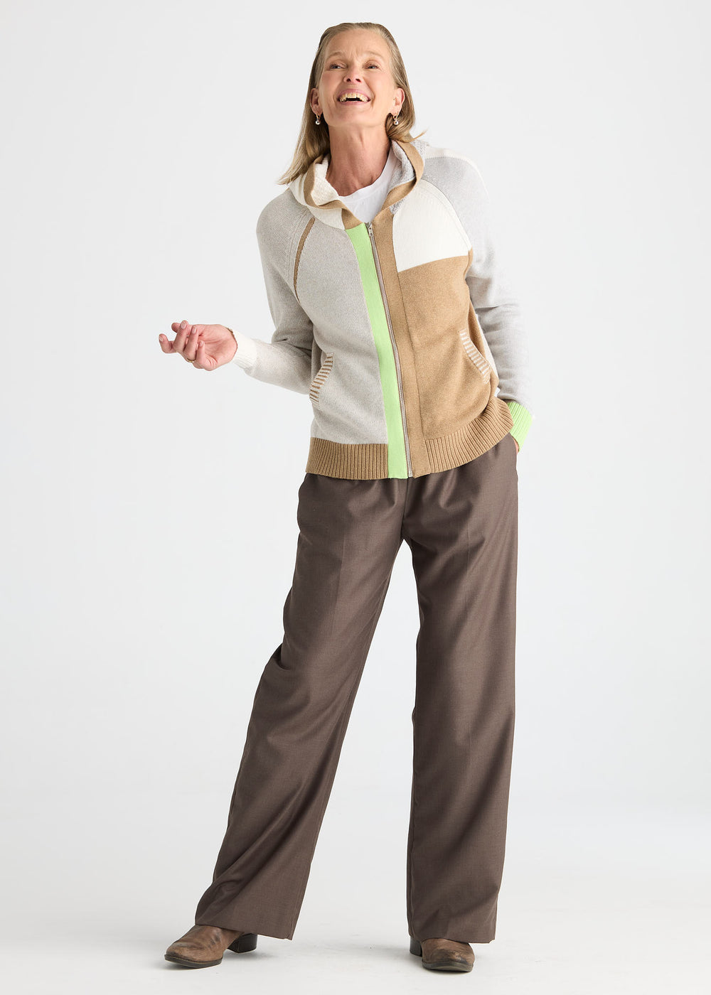 Zaket & Plover Plaited Zip-Up Hoodie in Toffee available at Barbara Katz