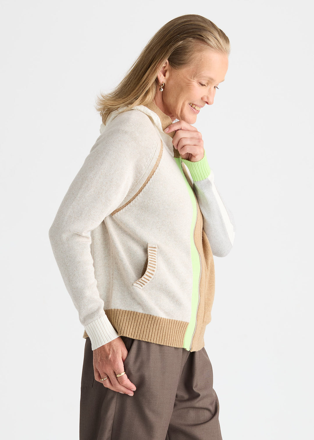 Zaket &amp; Plover Plaited Zip-Up Hoodie in Toffee available at Barbara Katz
