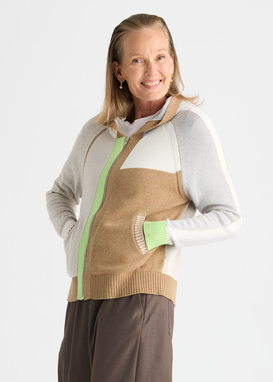 Zaket &amp; Plover Plaited Zip-Up Hoodie in Toffee available at Barbara Katz