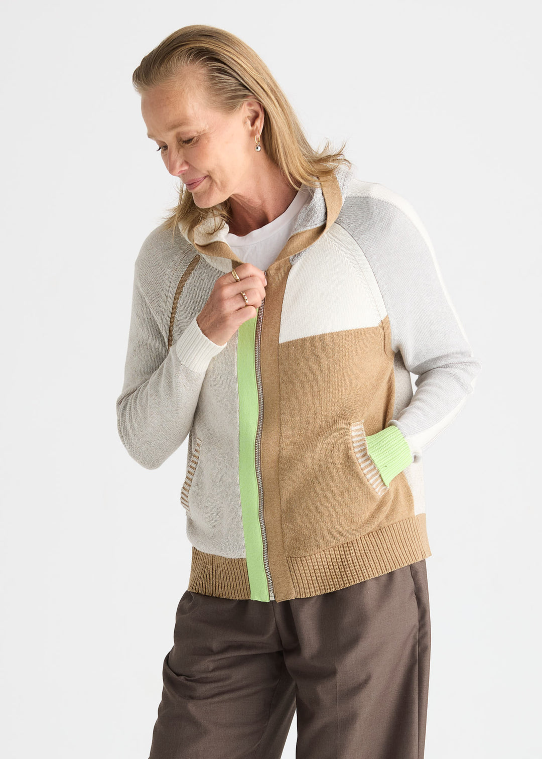 Zaket &amp; Plover Plaited Zip-Up Hoodie in Toffee available at Barbara Katz