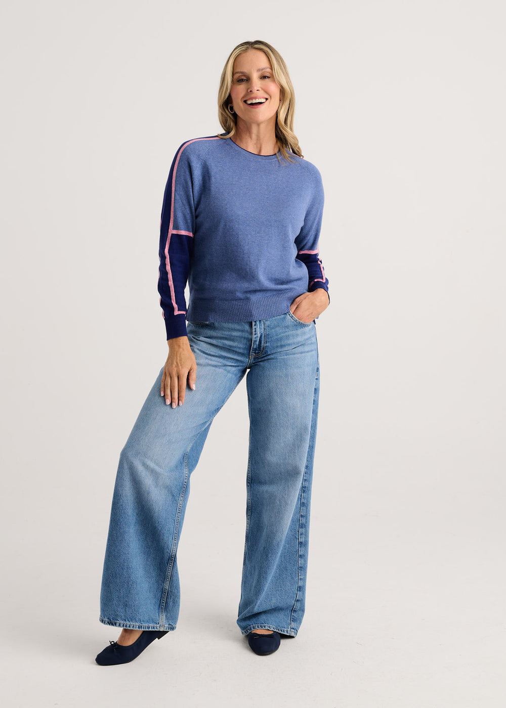 Zaket & Plover Block Play Sweater in Jean available at Barbara Katz