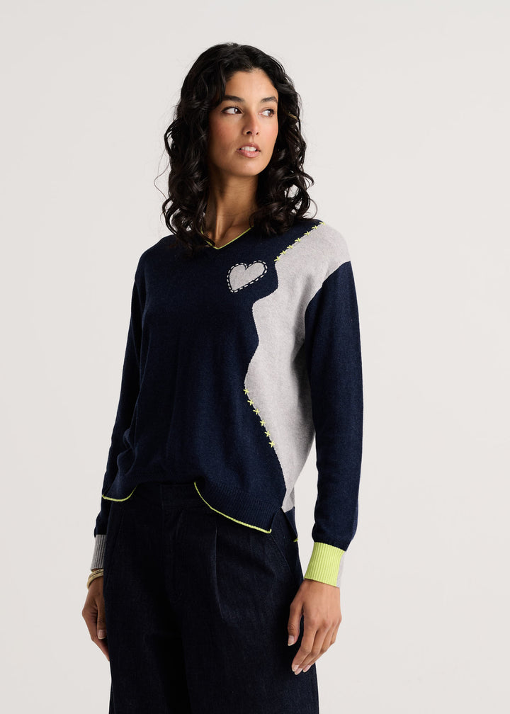 Zaket &amp; Plover Threaded With Love V Sweater in Dark Denim available at Barbara Katz