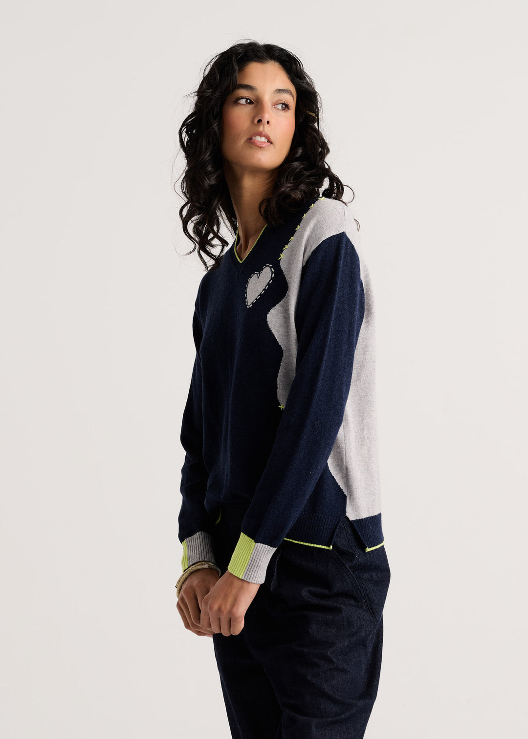 Zaket &amp; Plover Threaded With Love V Sweater in Dark Denim available at Barbara Katz