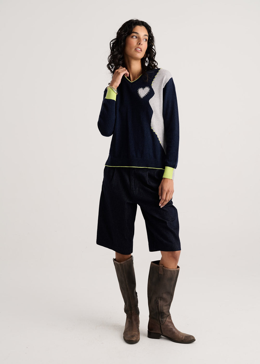 Zaket & Plover Threaded With Love V Sweater in Dark Denim available at Barbara Katz