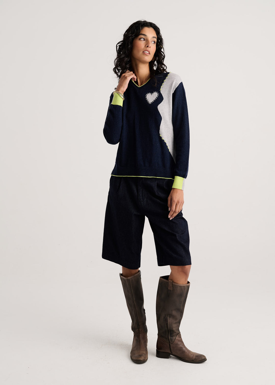Zaket &amp; Plover Threaded With Love V Sweater in Dark Denim available at Barbara Katz