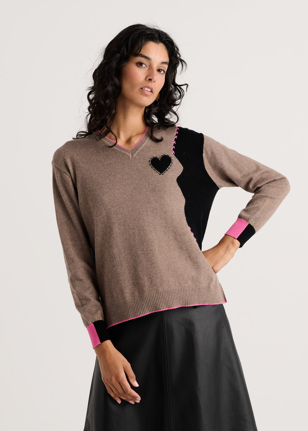 Zaket & Plover Threaded With Love V Sweater in Walnut available at Barbara Katz