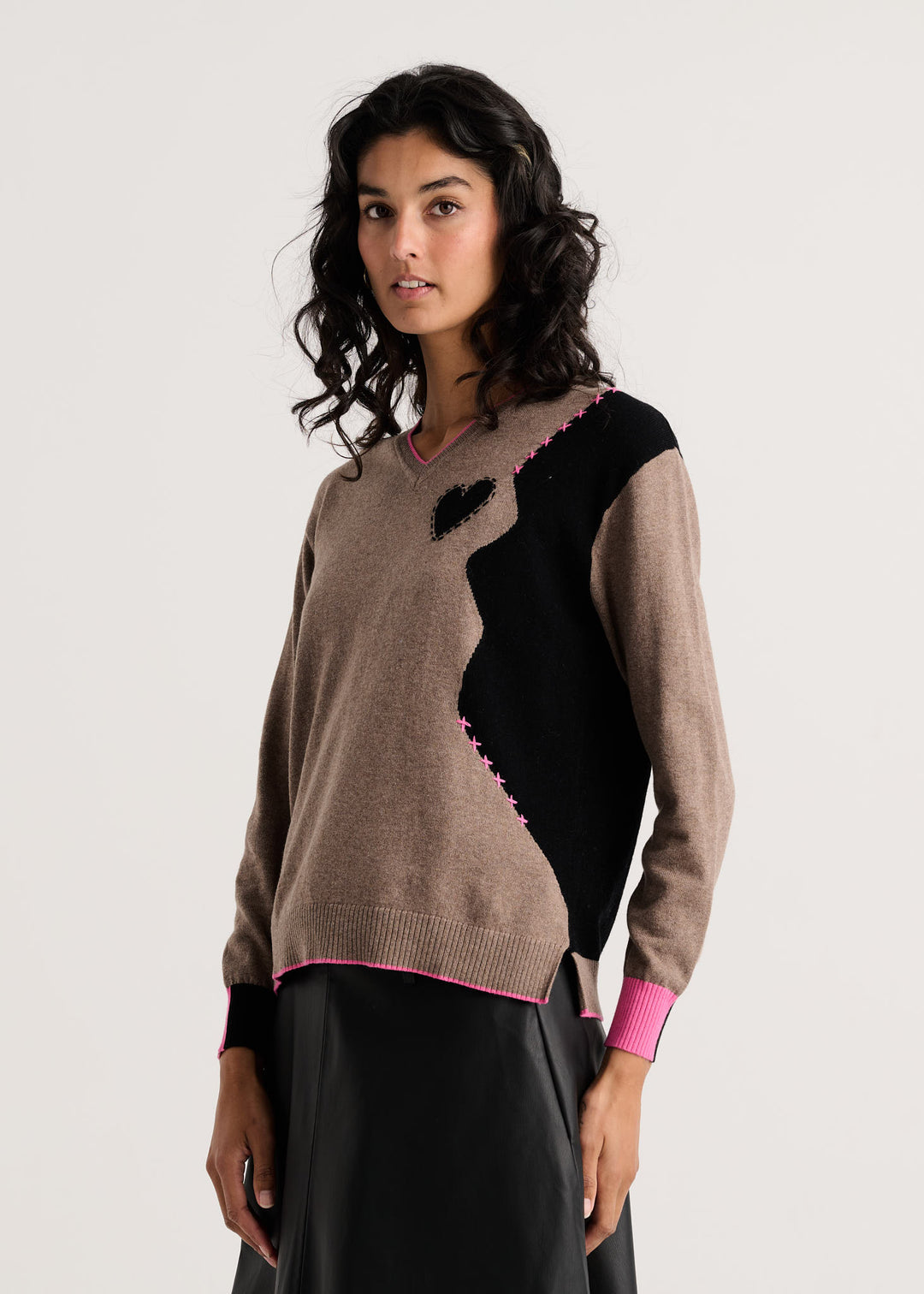Zaket &amp; Plover Threaded With Love V Sweater in Walnut available at Barbara Katz