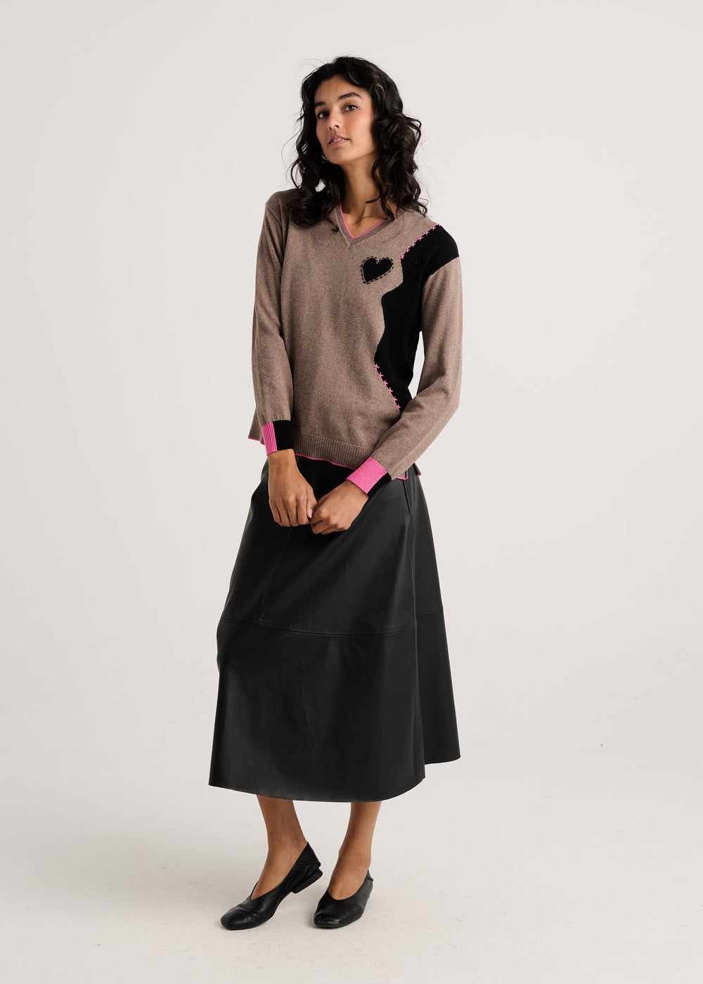 Zaket & Plover Threaded With Love V Sweater in Walnut available at Barbara Katz