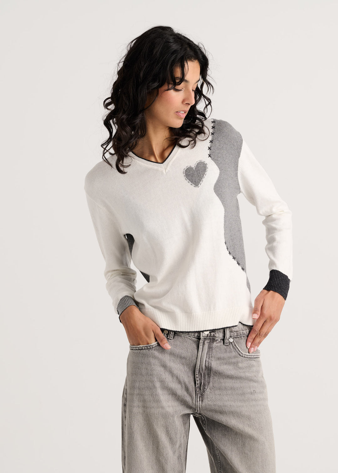 Zaket & Plover Threaded With Love V Sweater in White available at Barbara Katz