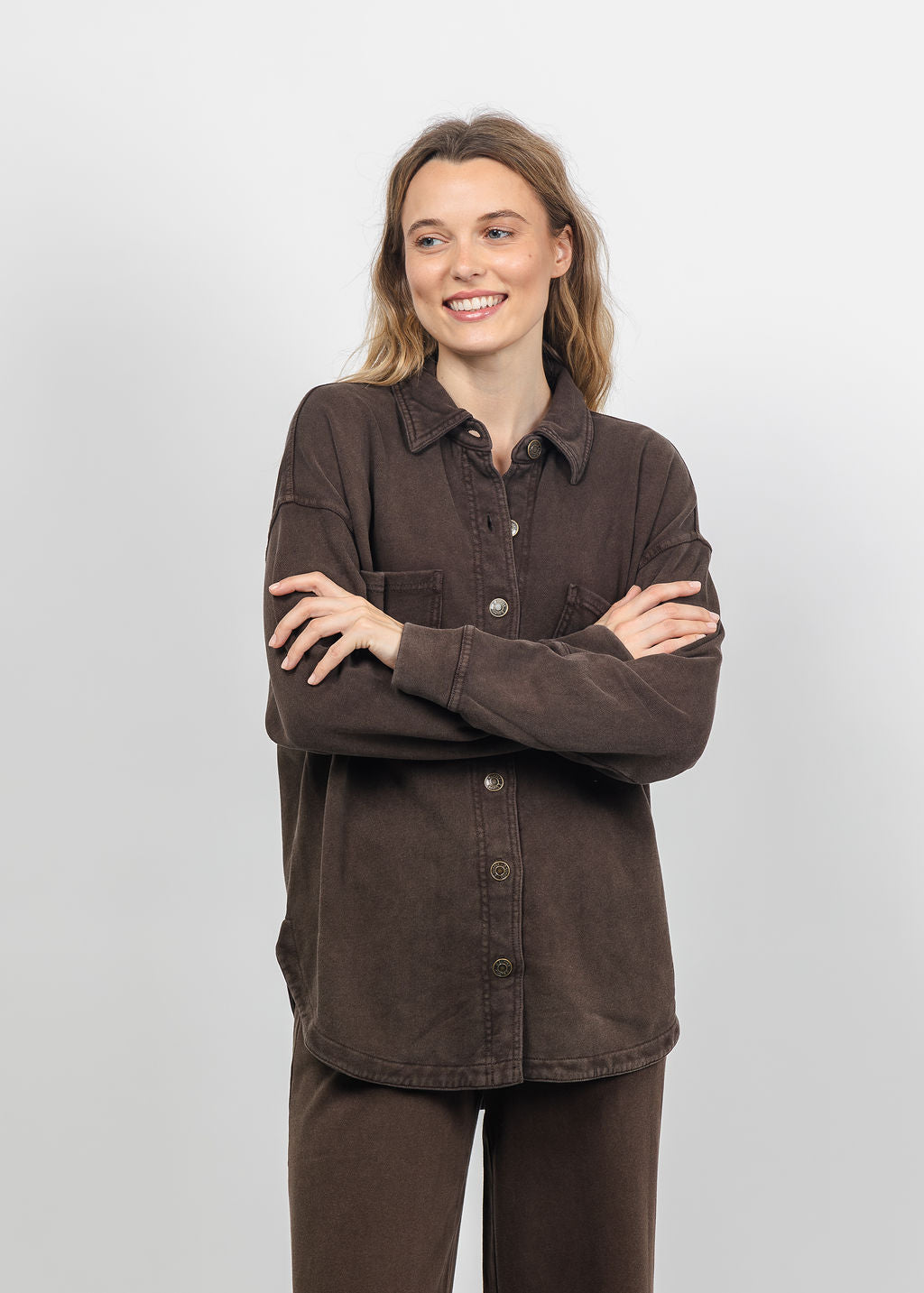 Z Supply All Day Knit Denim Jacket in Dark Chocolate available at Barbara Katz