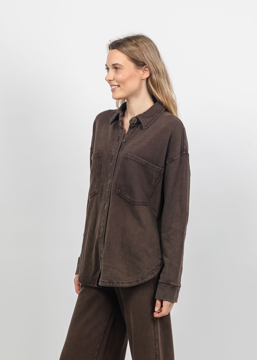 Z Supply All Day Knit Denim Jacket in Dark Chocolate available at Barbara Katz