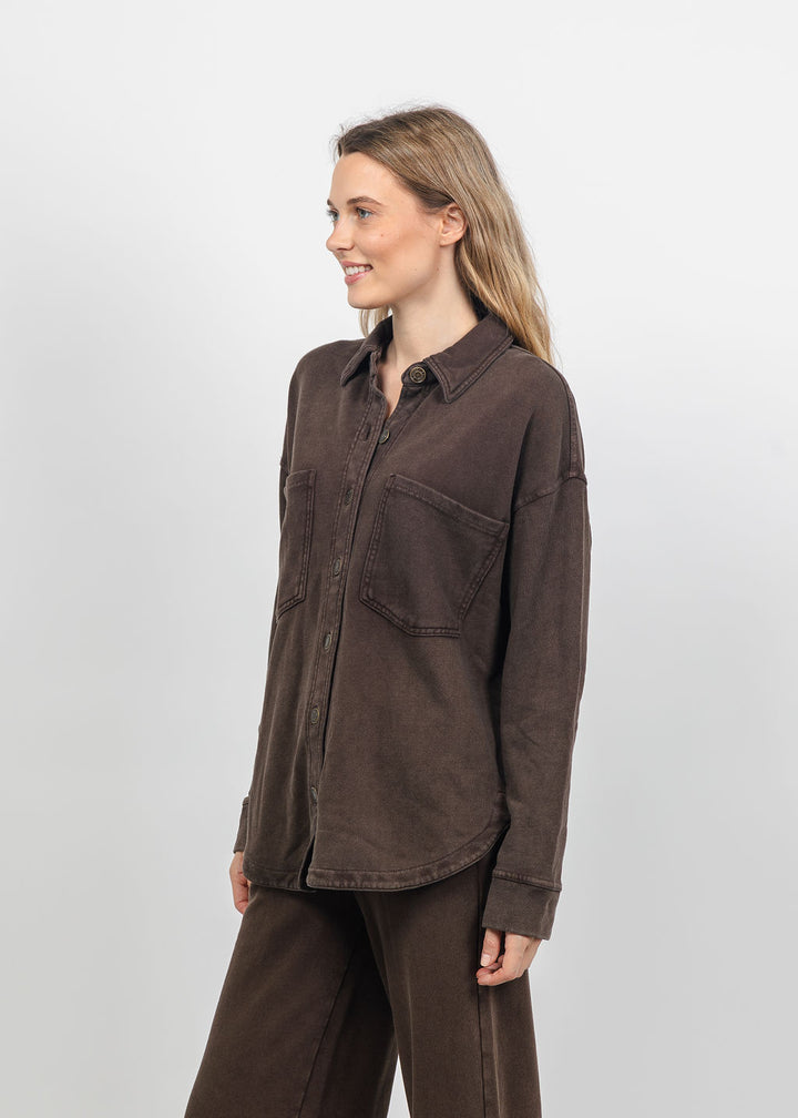 Z Supply All Day Knit Denim Jacket in Dark Chocolate available at Barbara Katz