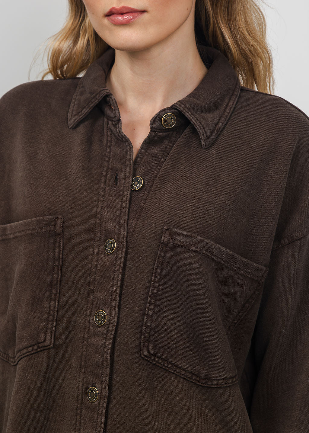 Z Supply All Day Knit Denim Jacket in Dark Chocolate available at Barbara Katz
