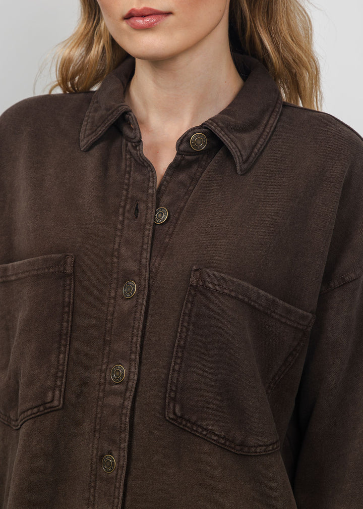 Z Supply All Day Knit Denim Jacket in Dark Chocolate available at Barbara Katz