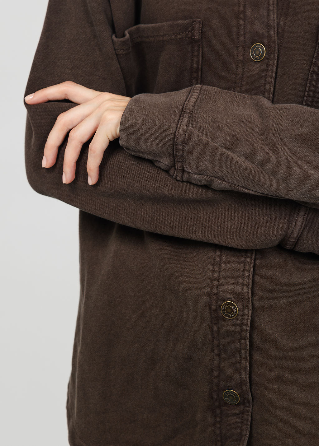 Z Supply All Day Knit Denim Jacket in Dark Chocolate available at Barbara Katz