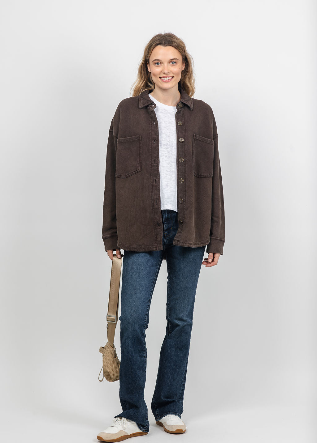 Z Supply All Day Knit Denim Jacket and Hunter Knit Denim Pants in Dark Chocolate available at Barbara Katz