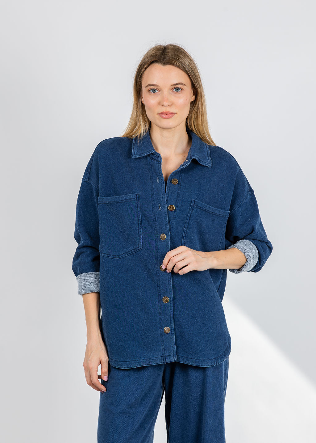 Z Supply All Day Knit Denim Jacket in Indigo available at Barbara Katz