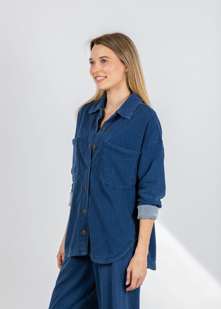 Z Supply All Day Knit Denim Jacket in Indigo available at Barbara Katz