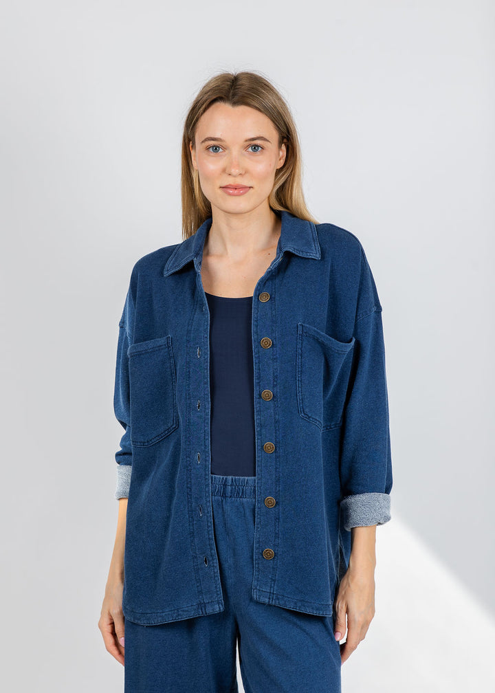 Z Supply All Day Knit Denim Jacket in Indigo available at Barbara Katz