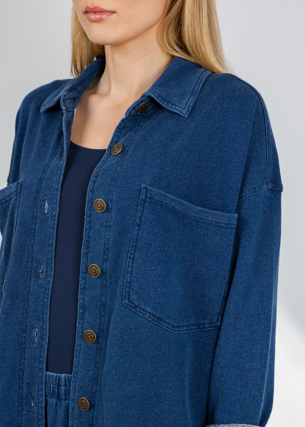 Z Supply All Day Knit Denim Jacket in Indigo available at Barbara Katz